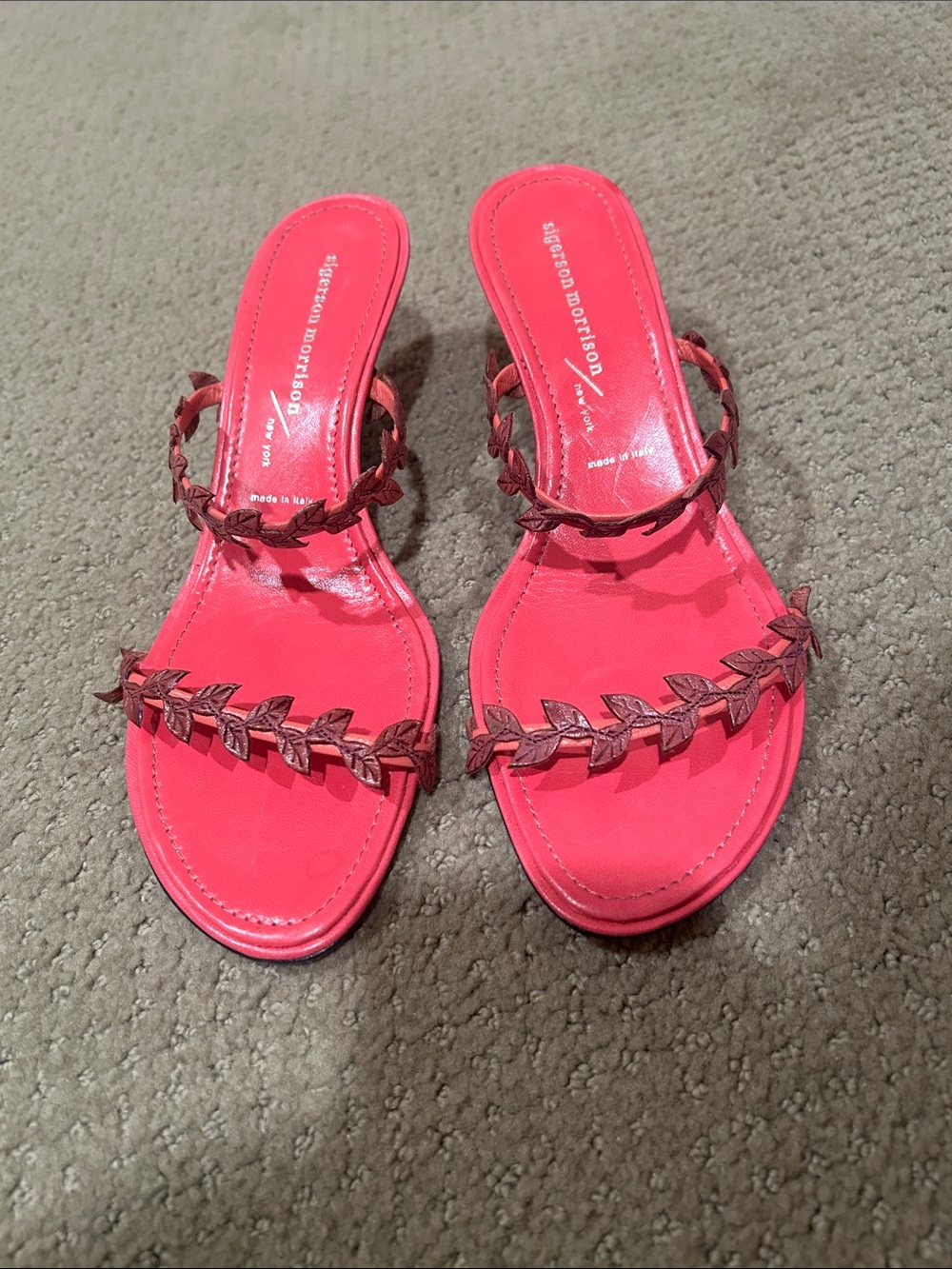 Sigerson Morrison Pink Leaf-Trim Slide Sandals